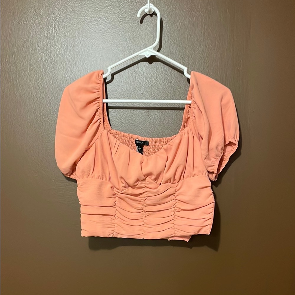Forever 21 Orange Ruched Crop Blouse